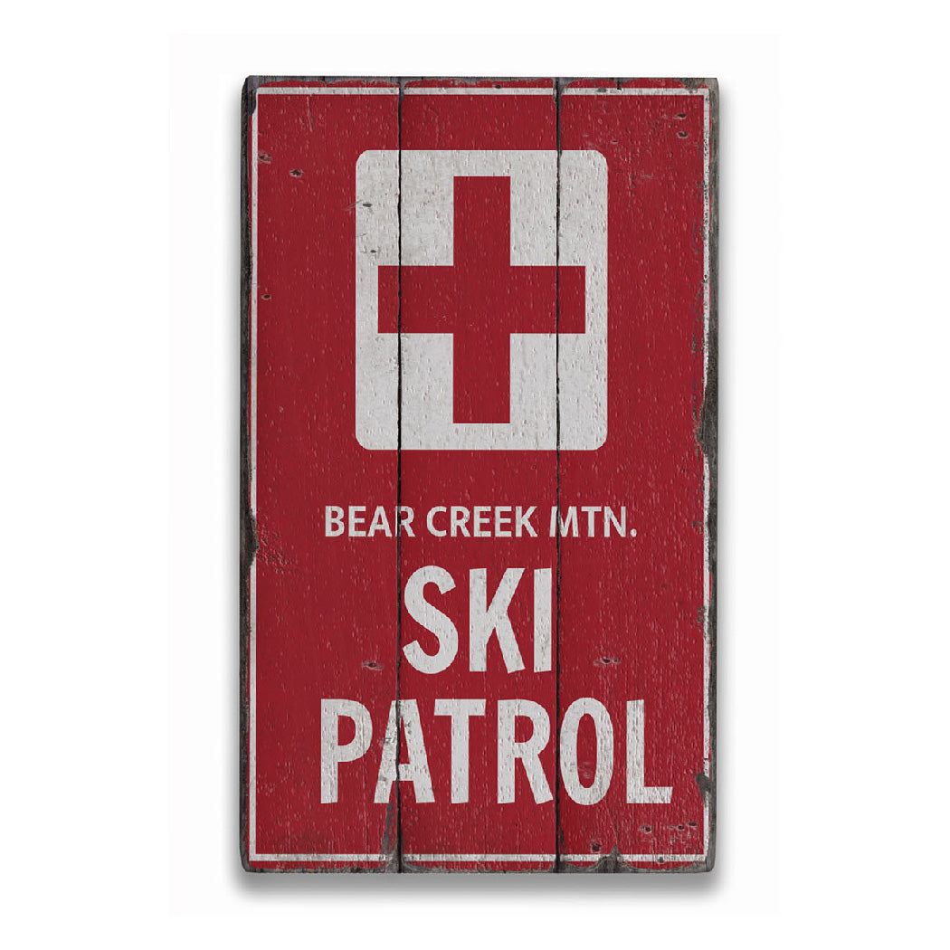 Ski Patrol Cross Rustic Wood Sign