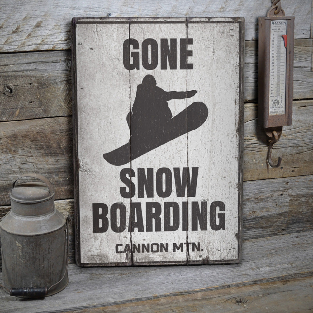 Gone Snowboarding Rustic Wood Sign