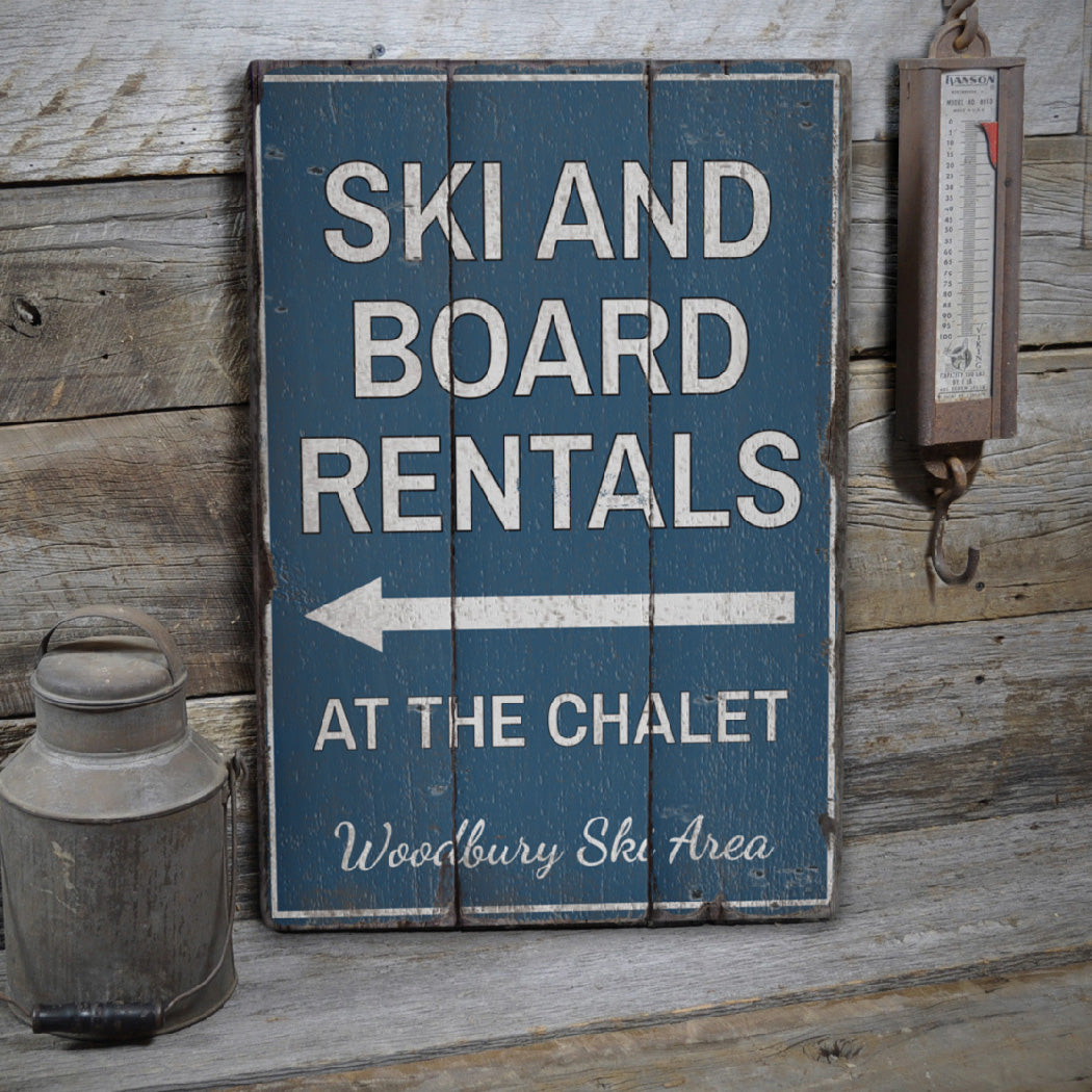 Ski & Board Rentals Rustic Wood Sign