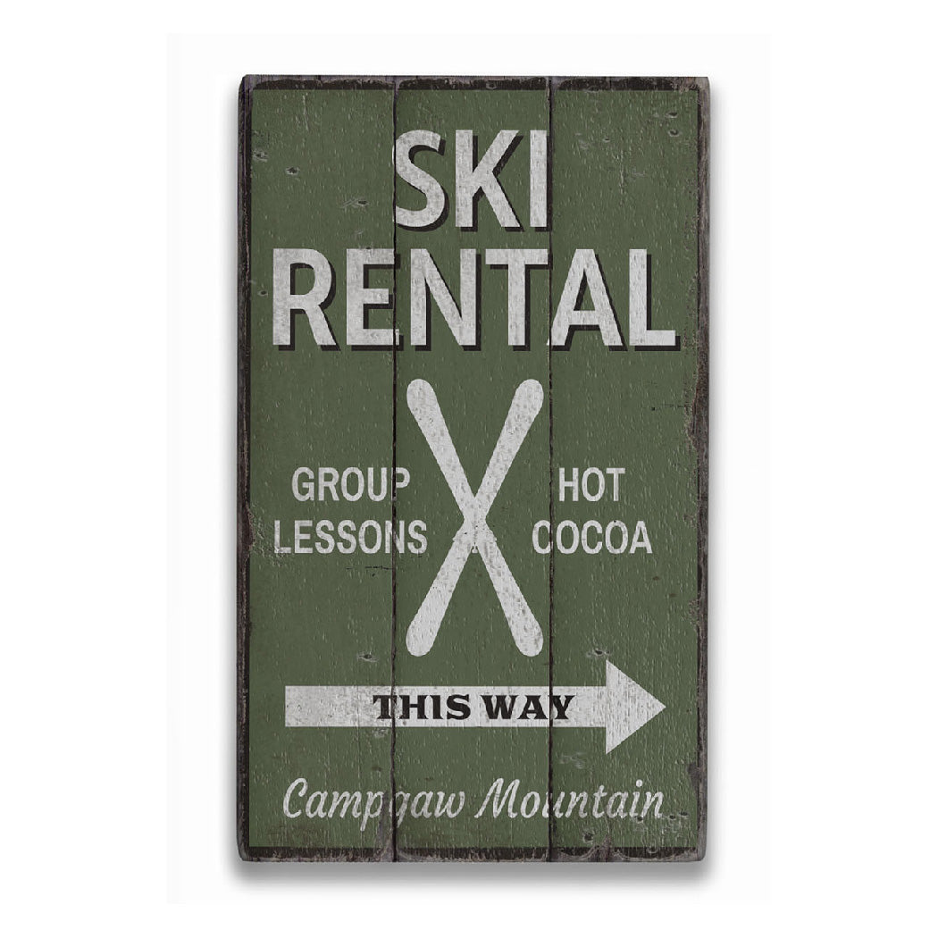 Ski Rental This Way Rustic Wood Sign