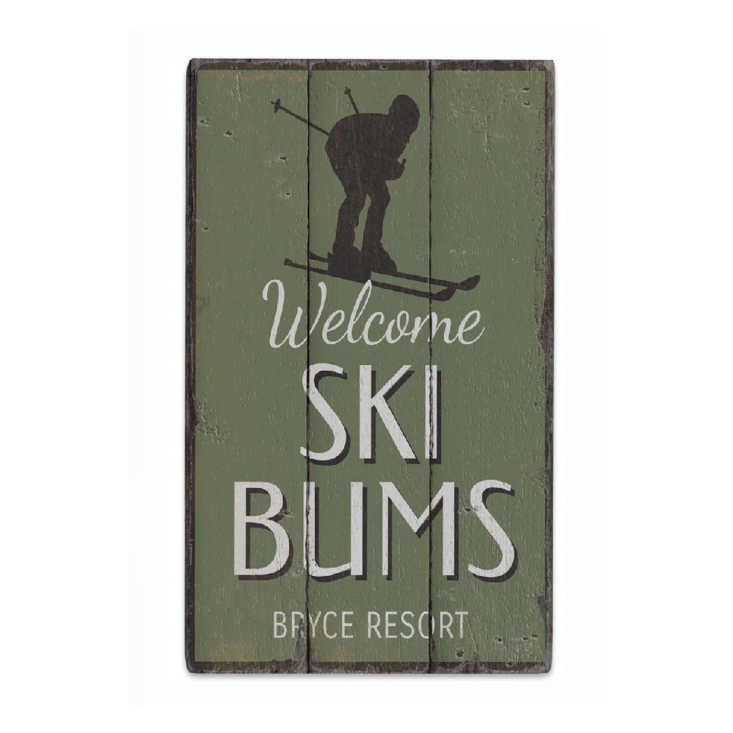 Ski Resort Skier Rustic Wood Sign