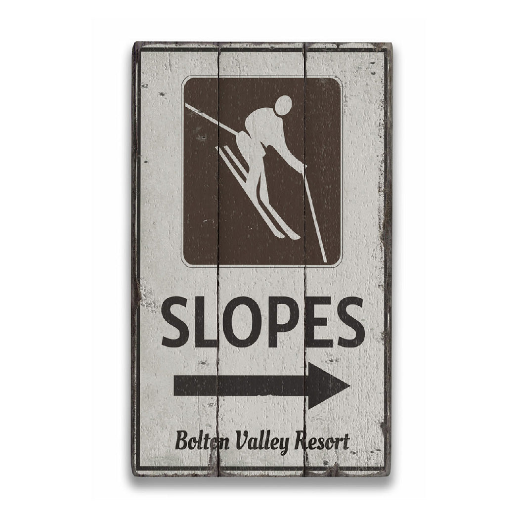 Slopes Arrow Rustic Wood Sign