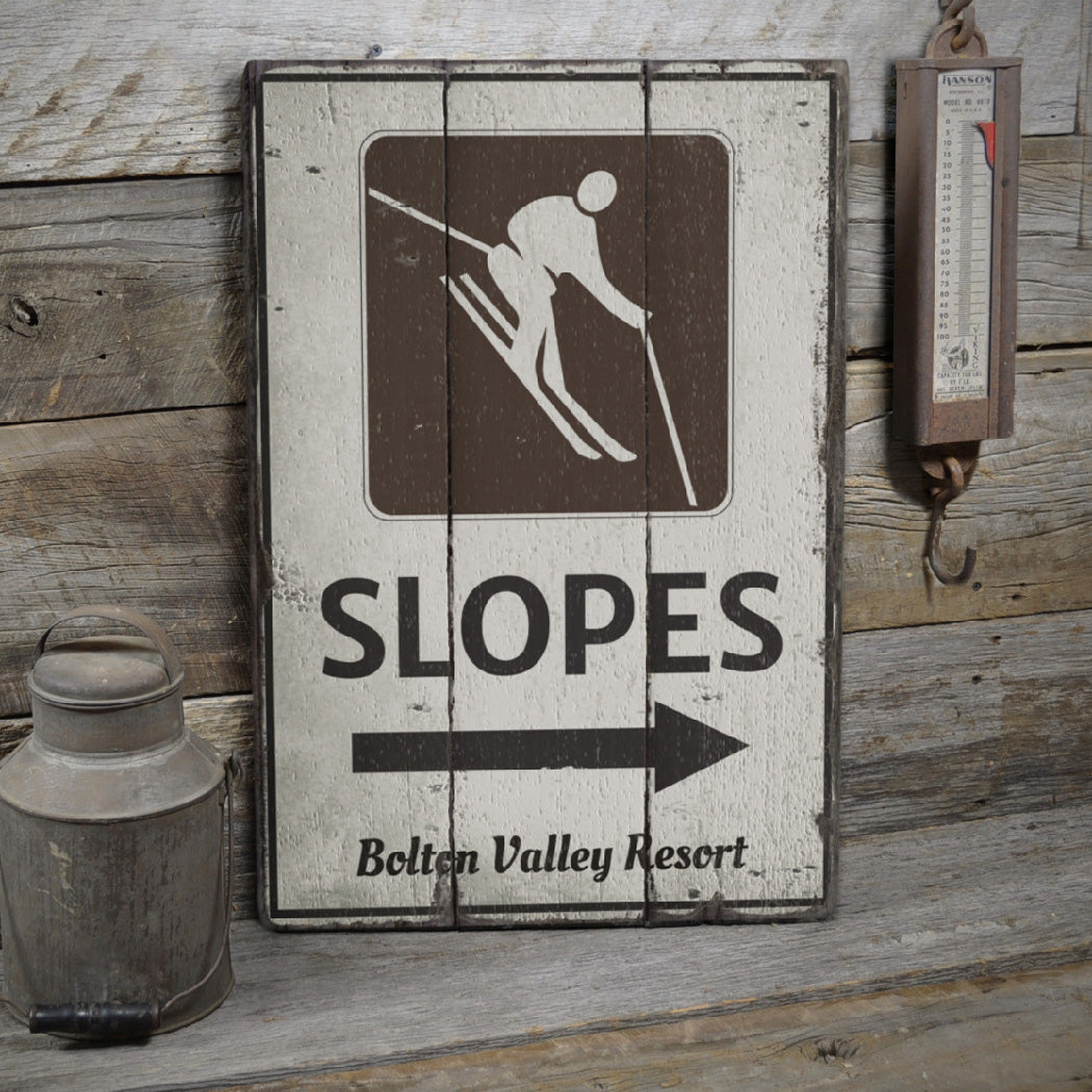 Slopes Arrow Rustic Wood Sign