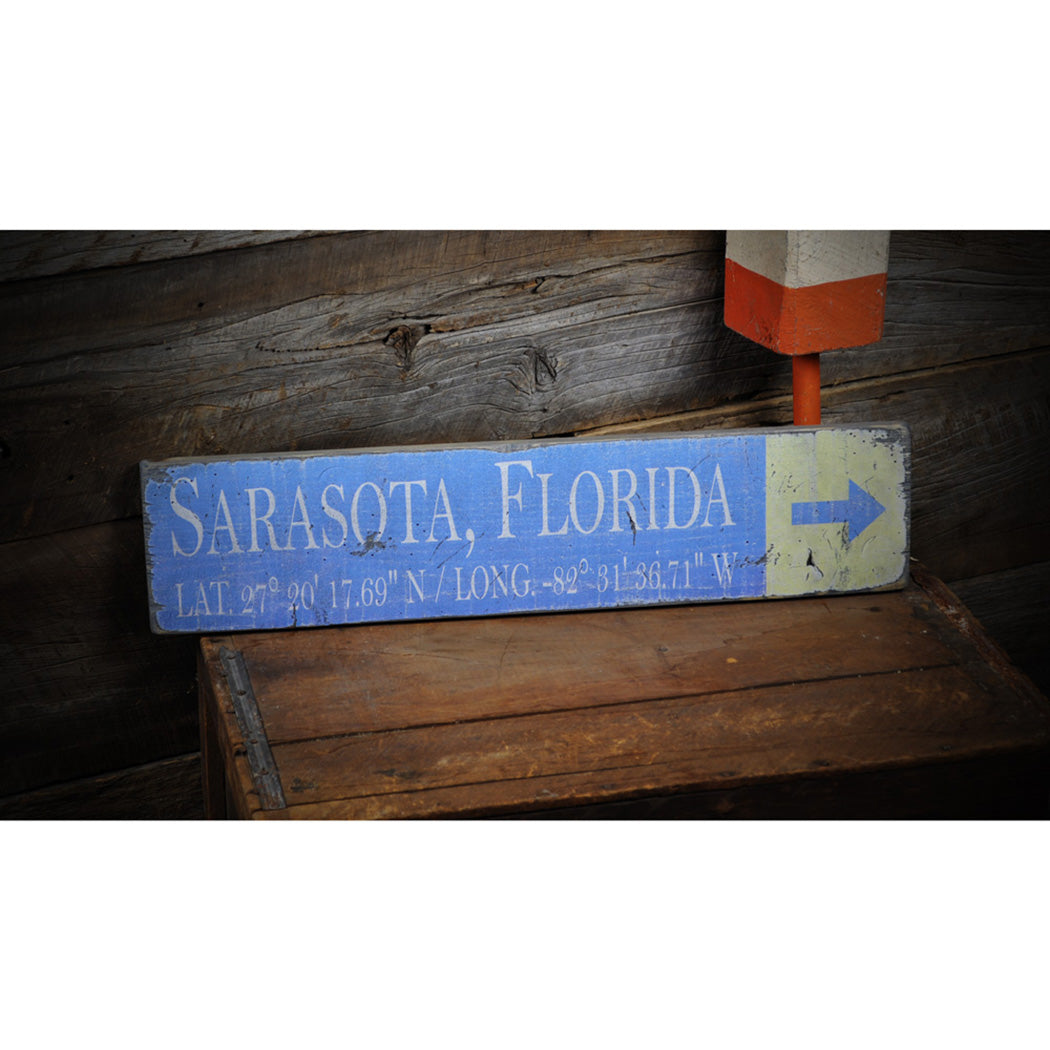 City State Latitude/Longitude Rustic Wood Sign