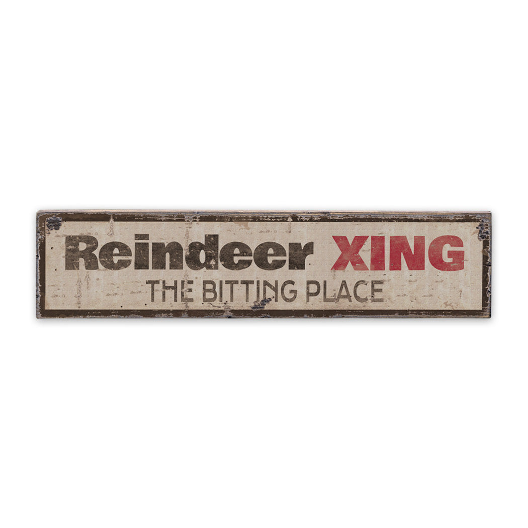 Reindeer Crossing Rustic Wood Sign