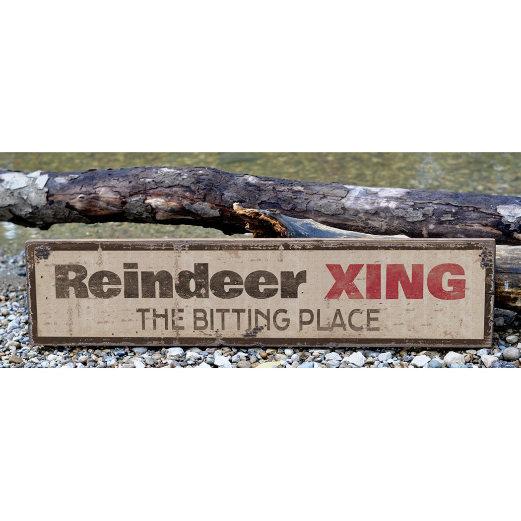 Reindeer Crossing Rustic Wood Sign