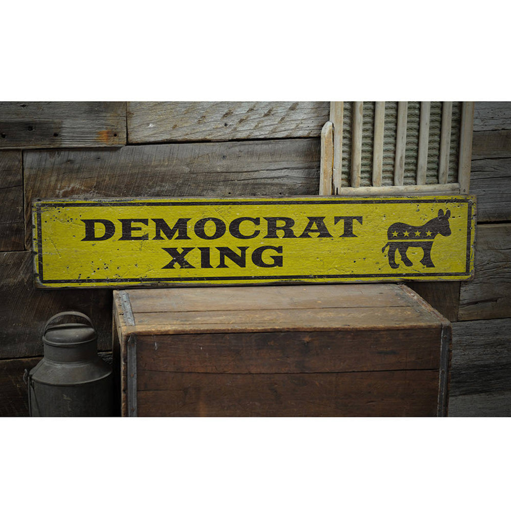 Democrat Crossing Rustic Wood Sign