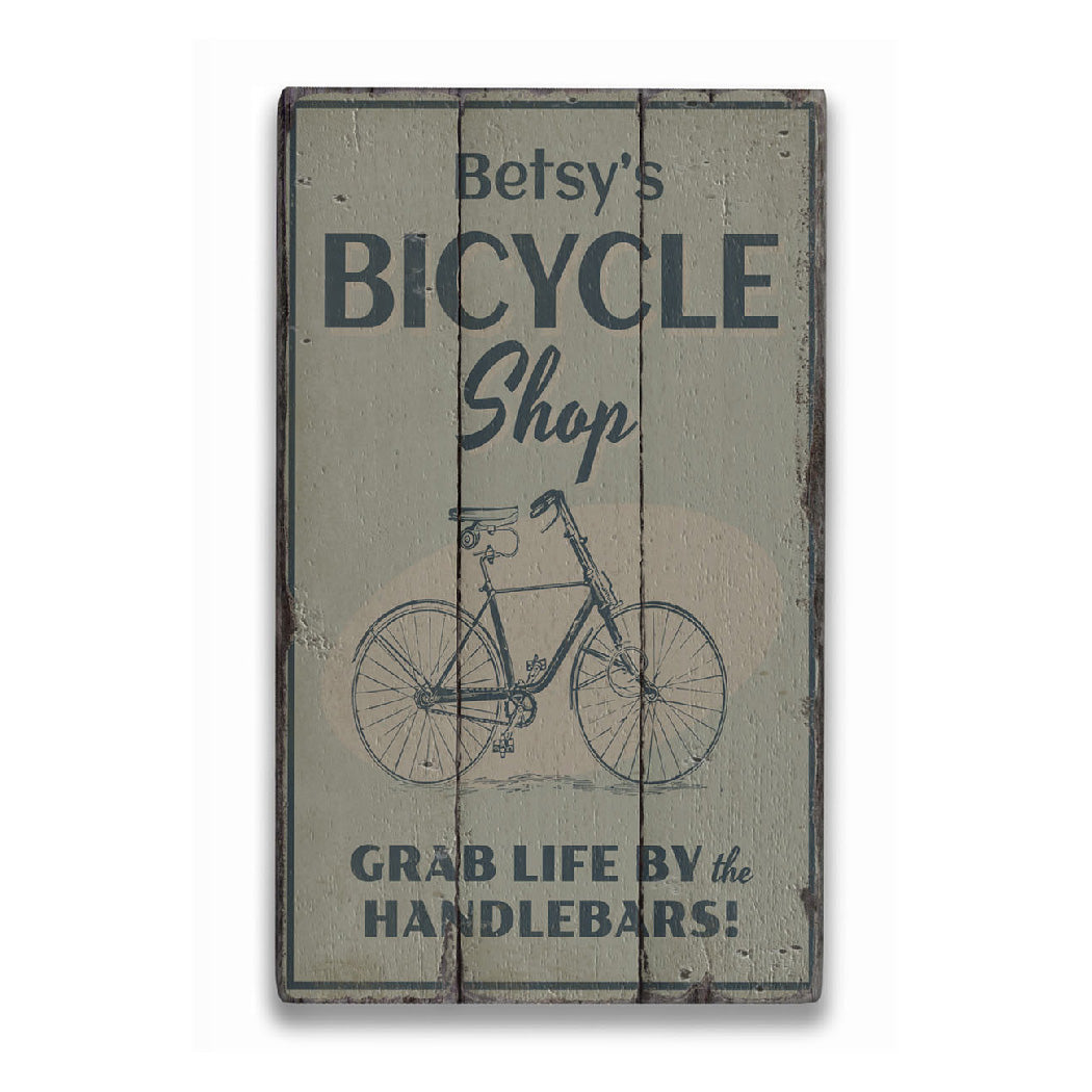 Bicycle Shop Name Rustic Wood Sign