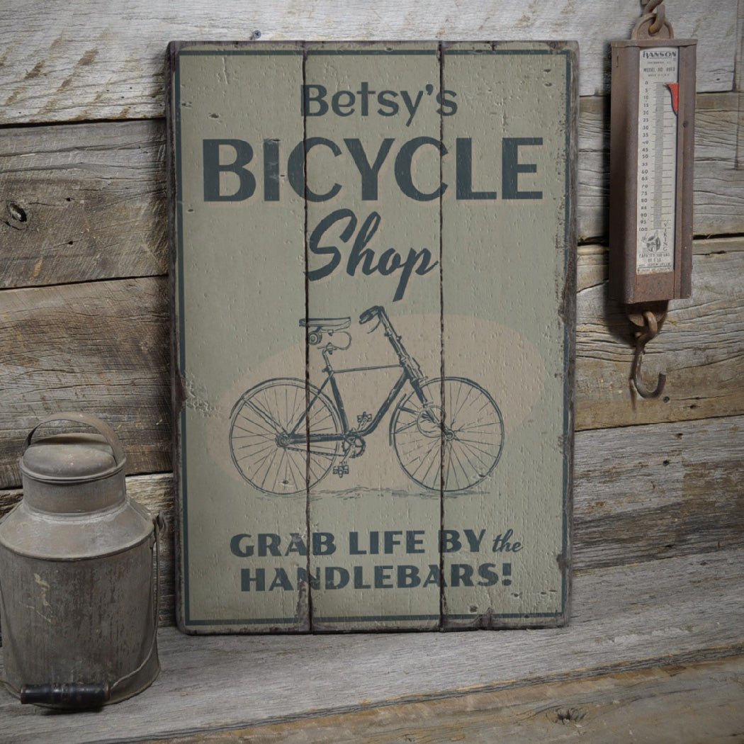 Bicycle Shop Name Rustic Wood Sign