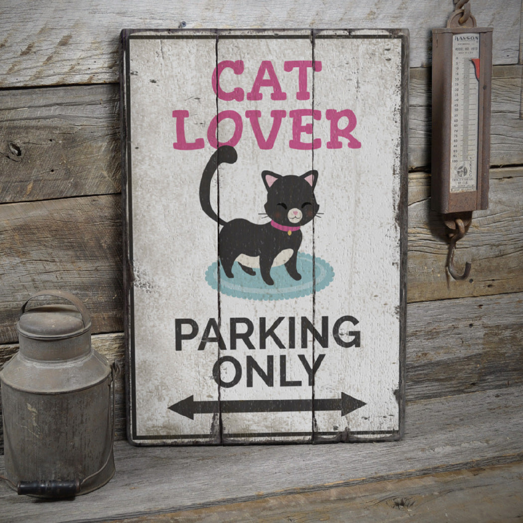 Cat Lover Parking Rustic Wood Sign