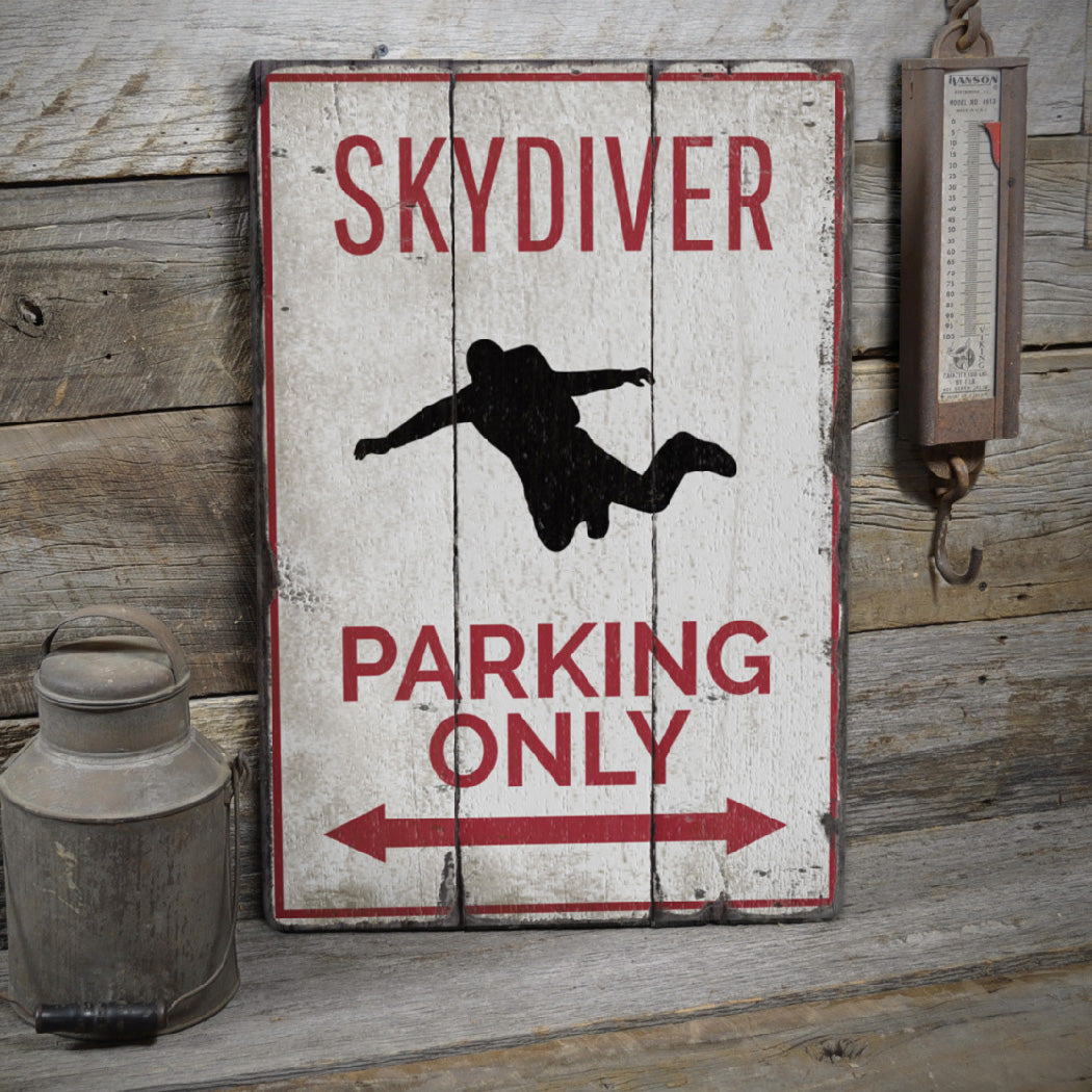 Skydiver Parking Rustic Wood Sign