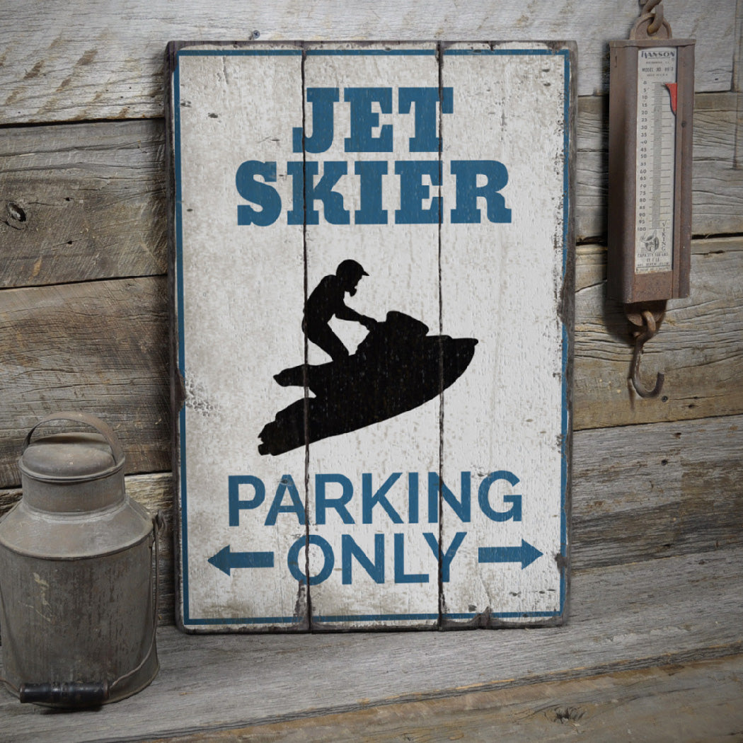 Jet Skier Parking Rustic Wood Sign