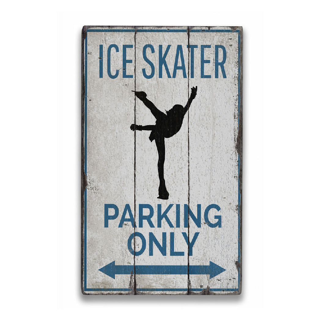 Ice Skater Parking Rustic Wood Sign