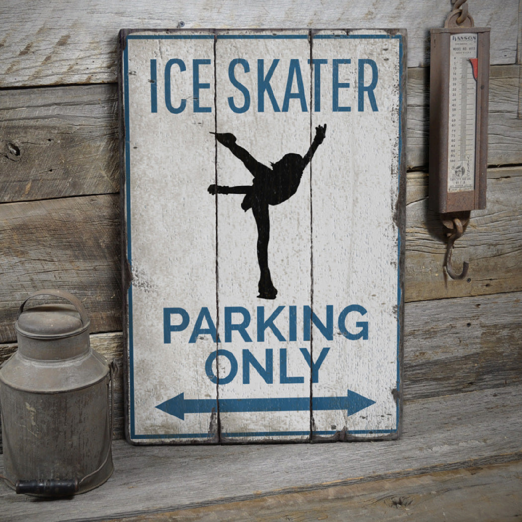 Ice Skater Parking Rustic Wood Sign