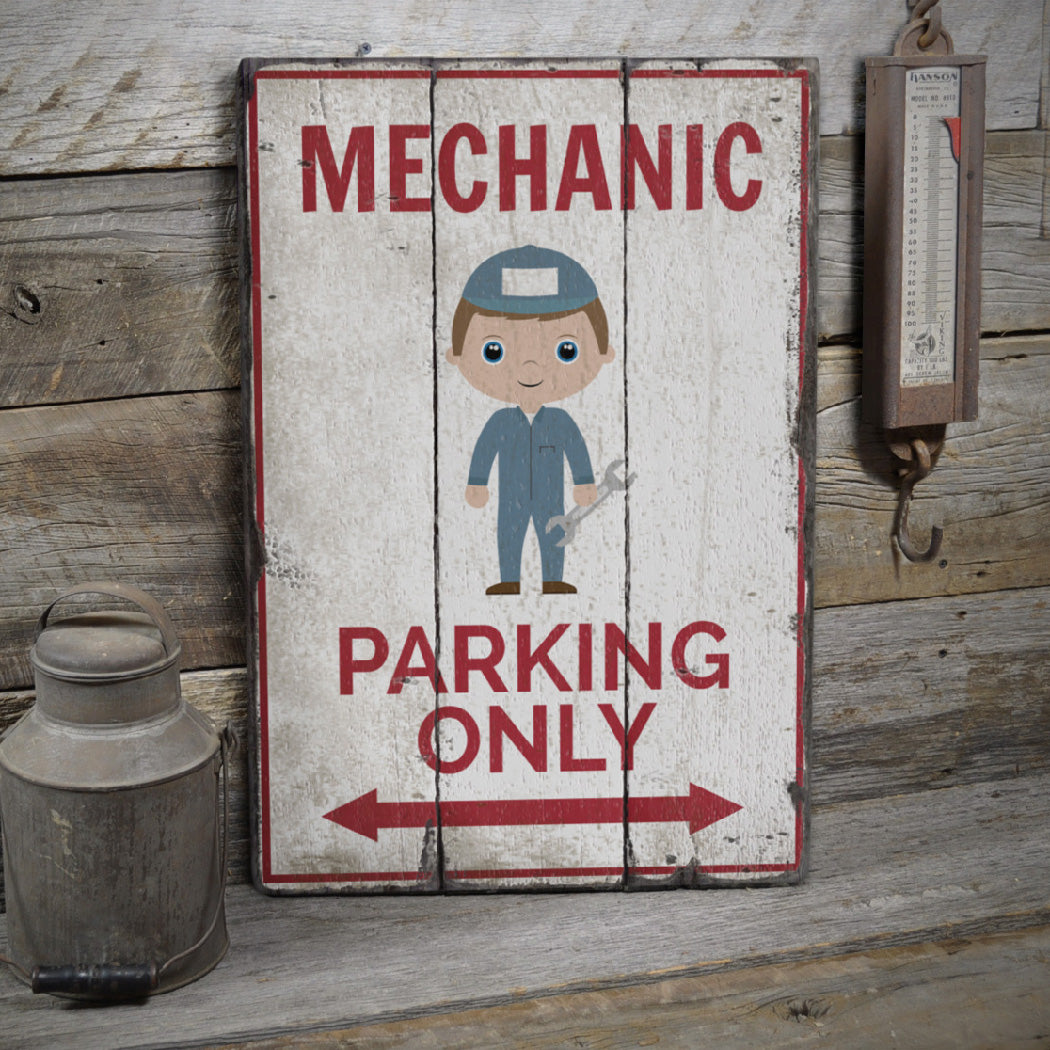 Mechanic Parking Rustic Wood Sign