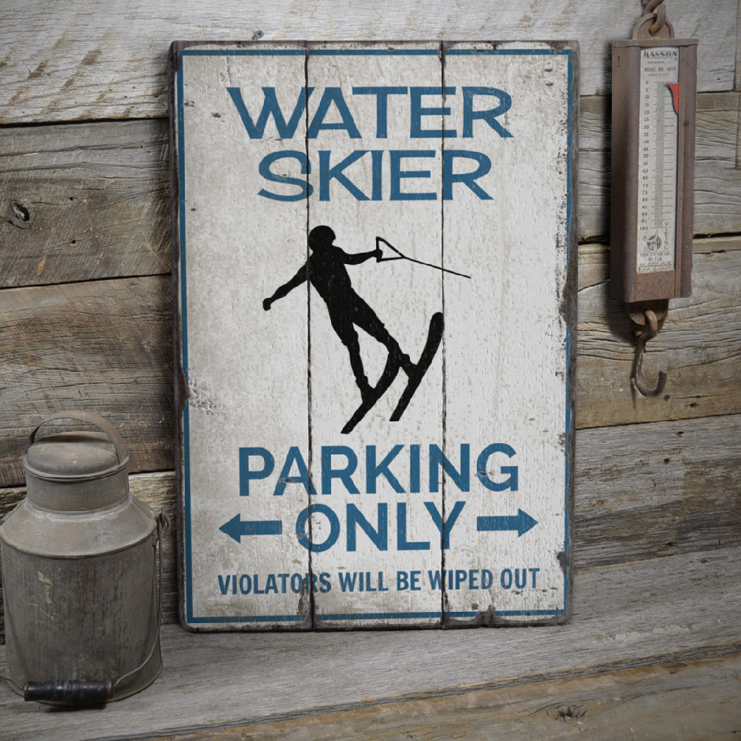 Water Skier Parking Rustic Wood Sign