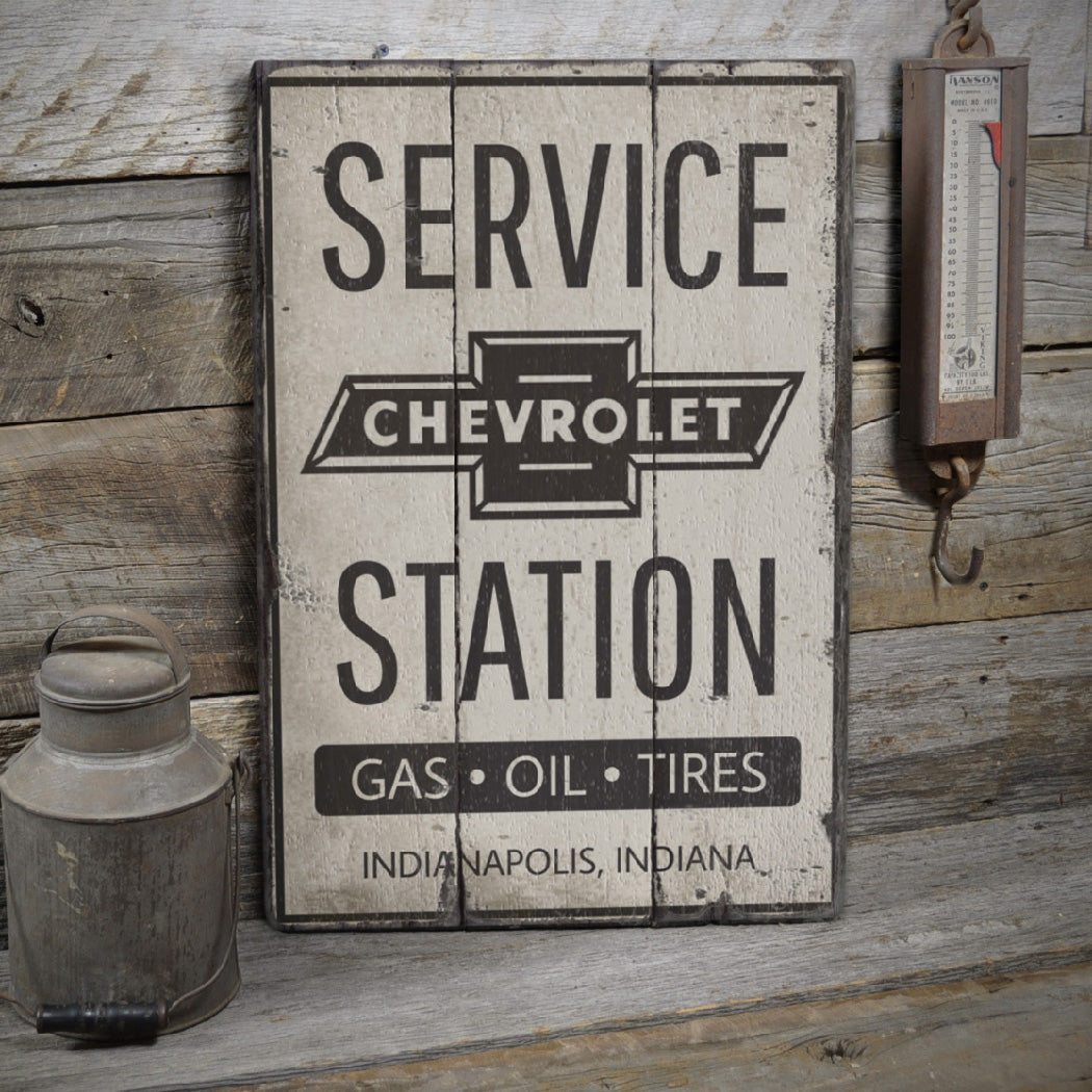 Chevy Service Station Rustic Wood Sign