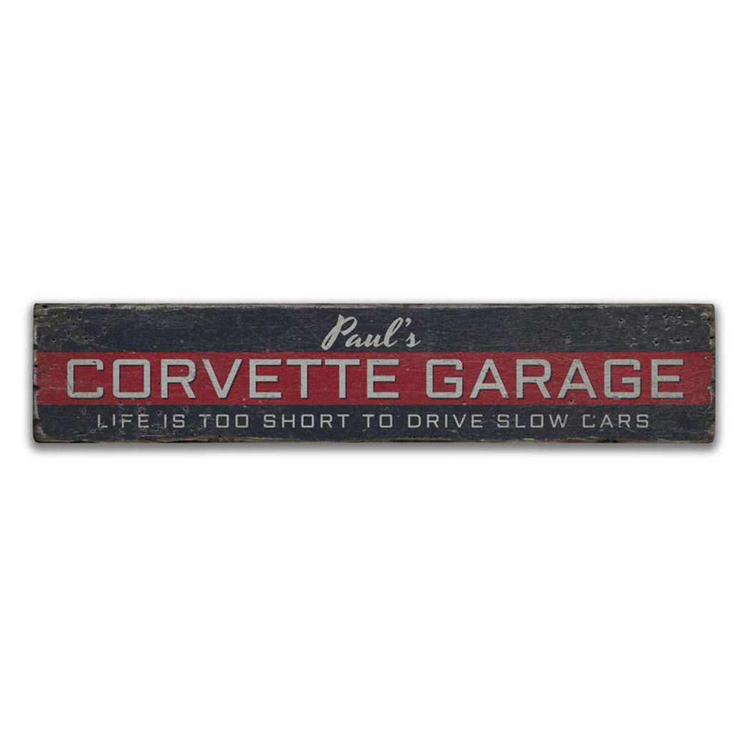 Corvette Garage Name Rustic Wood Sign