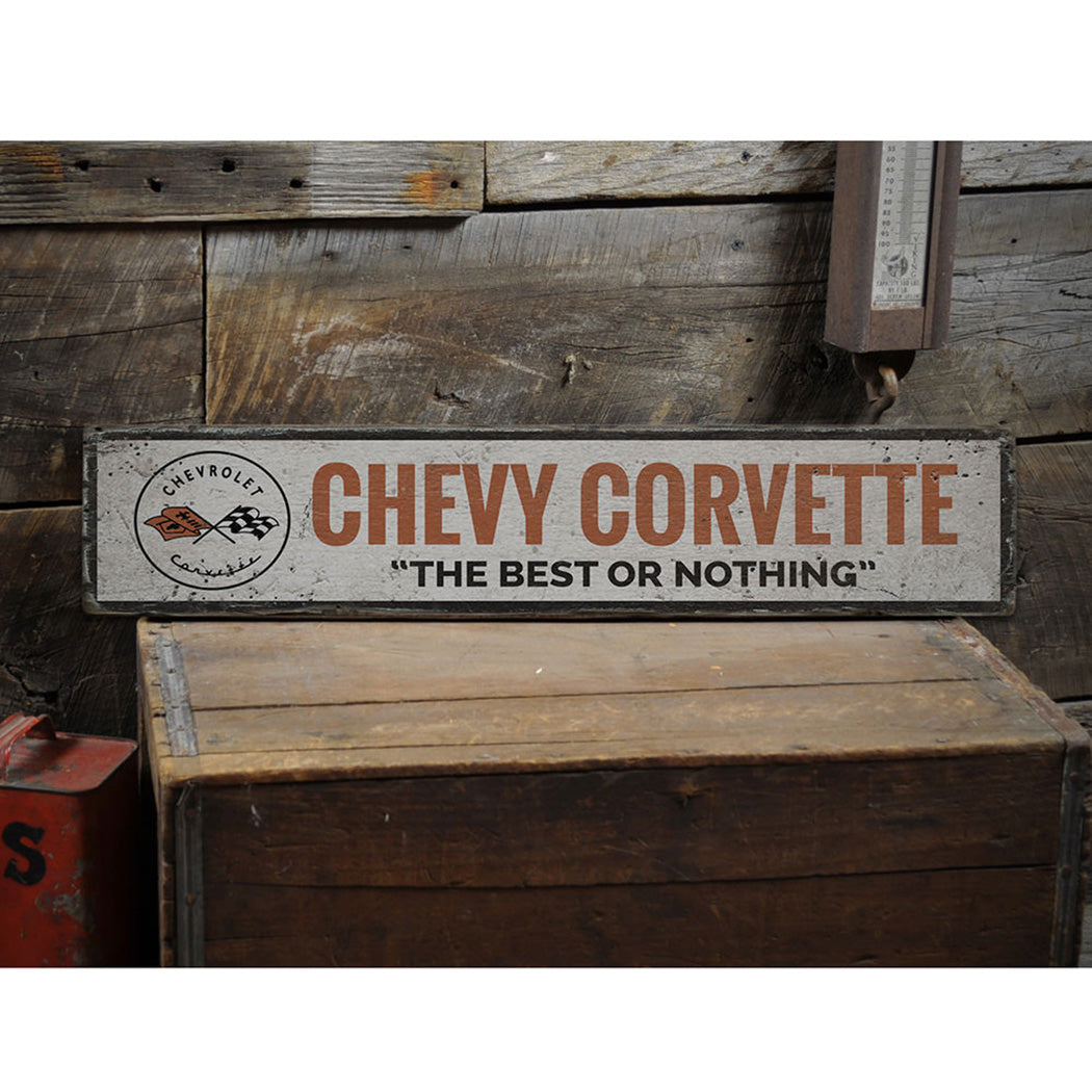 Corvette Flag Emblem Rustic Wood Sign