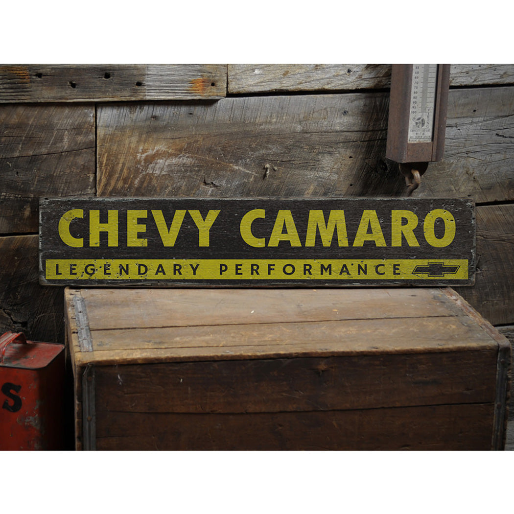 Chevy Logo Camaro Rustic Wood Sign