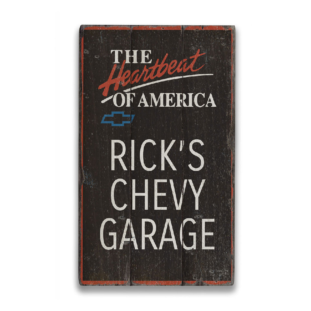 Chevy Garage Name Rustic Wood Sign