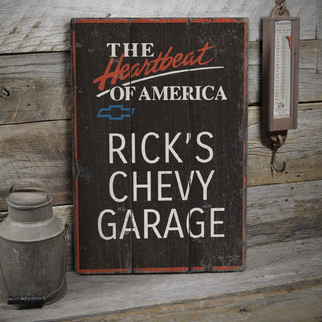 Chevy Garage Name Rustic Wood Sign