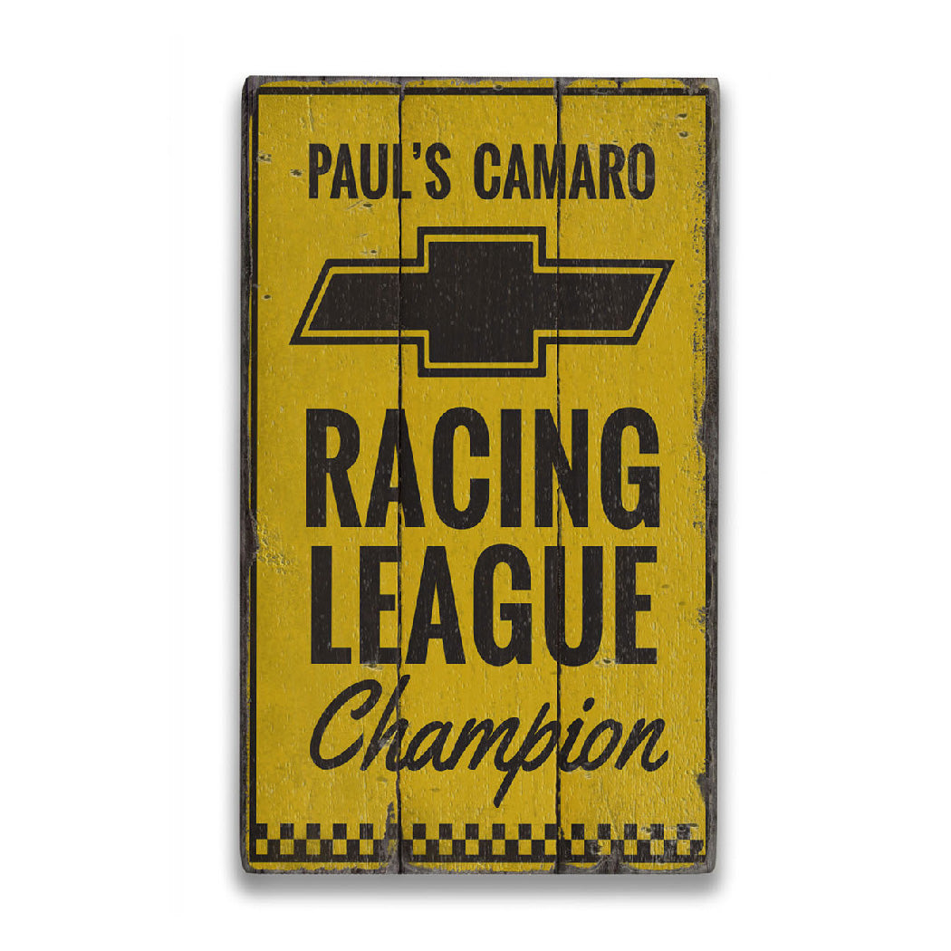 Chevy Racing League Champion Rustic Wood Sign