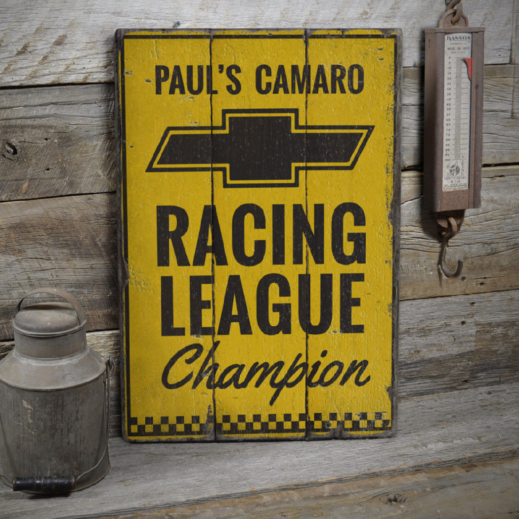 Chevy Racing League Champion Rustic Wood Sign