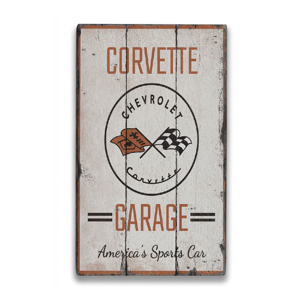 Corvette Sports Car Rustic Wood Sign