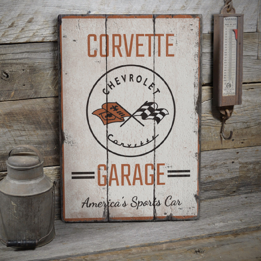 Corvette Sports Car Rustic Wood Sign