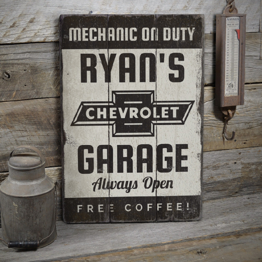 Chevy Garage Rustic Wood Sign