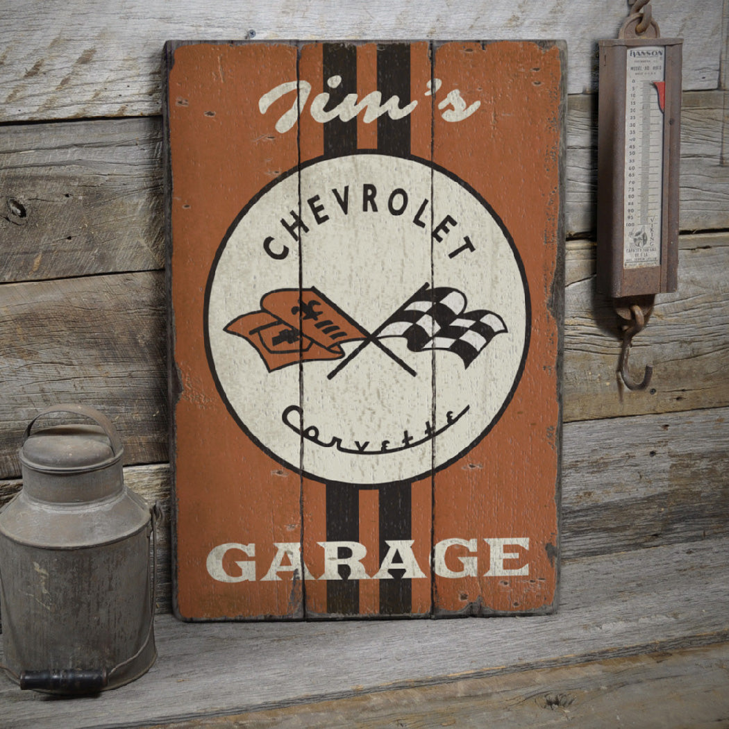 Corvette Flags Rustic Wood Sign