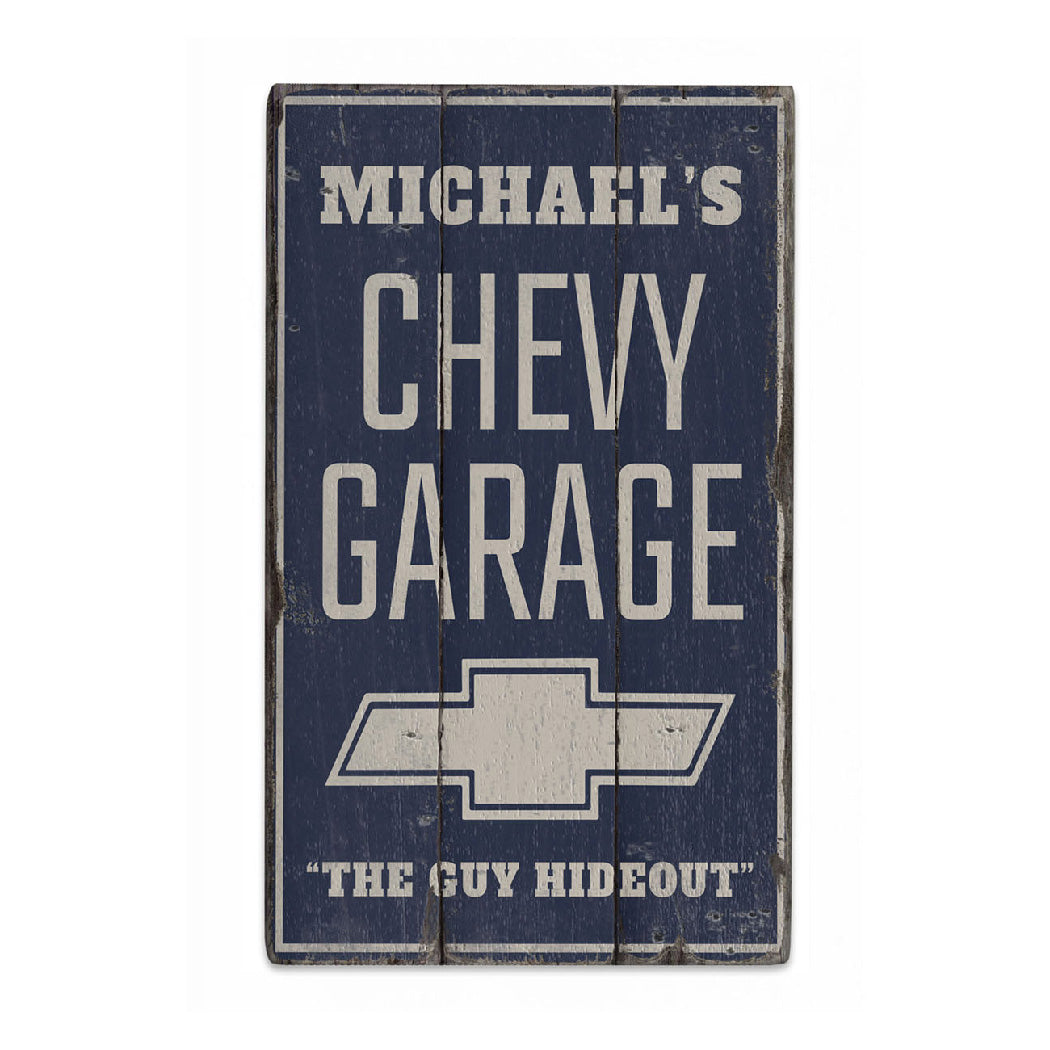 Chevy Logo Garage Rustic Wood Sign