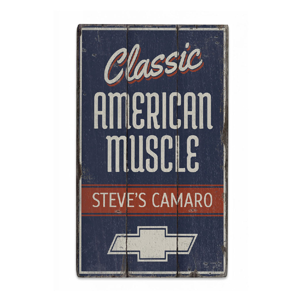 Classic American Muscle Camaro Rustic Wood Sign