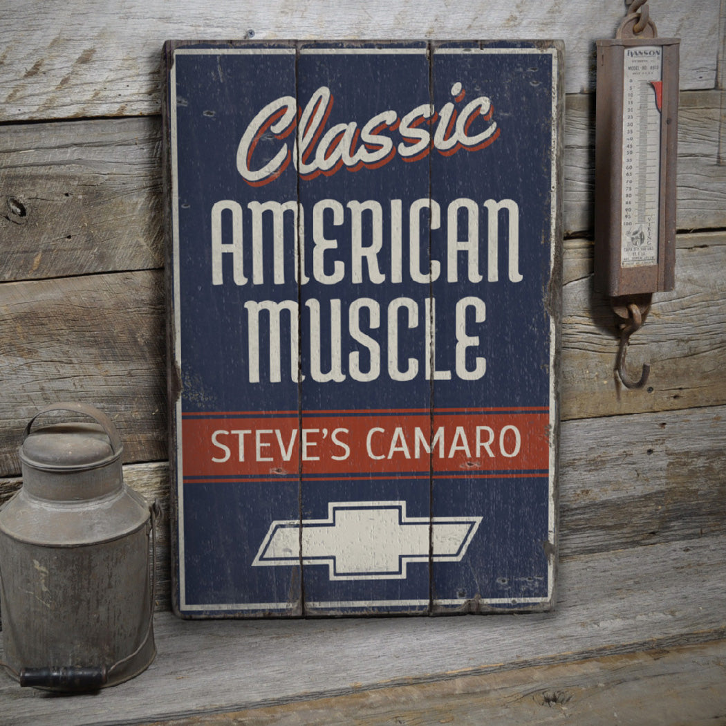 Classic American Muscle Camaro Rustic Wood Sign