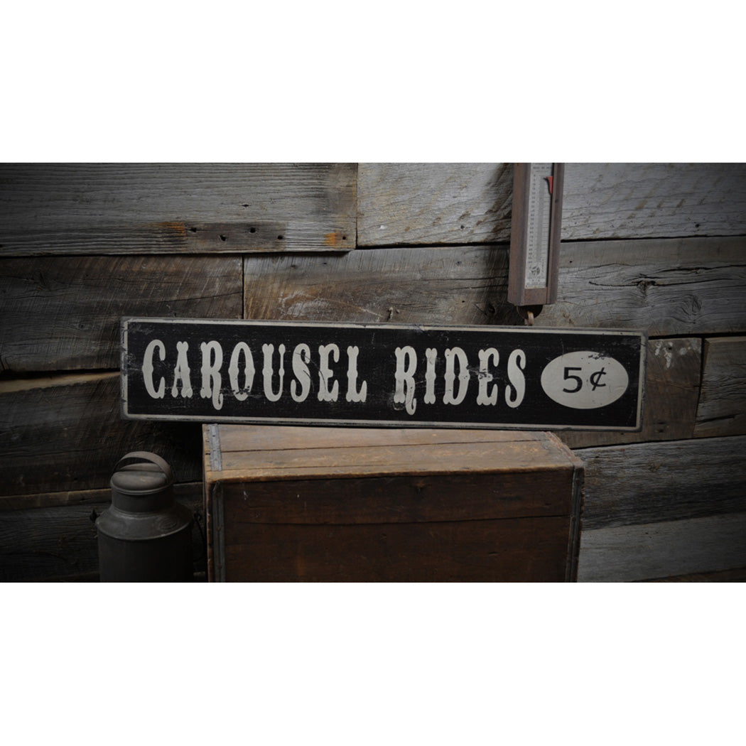 Carousel Rides 5 Cents Rustic Wood Sign