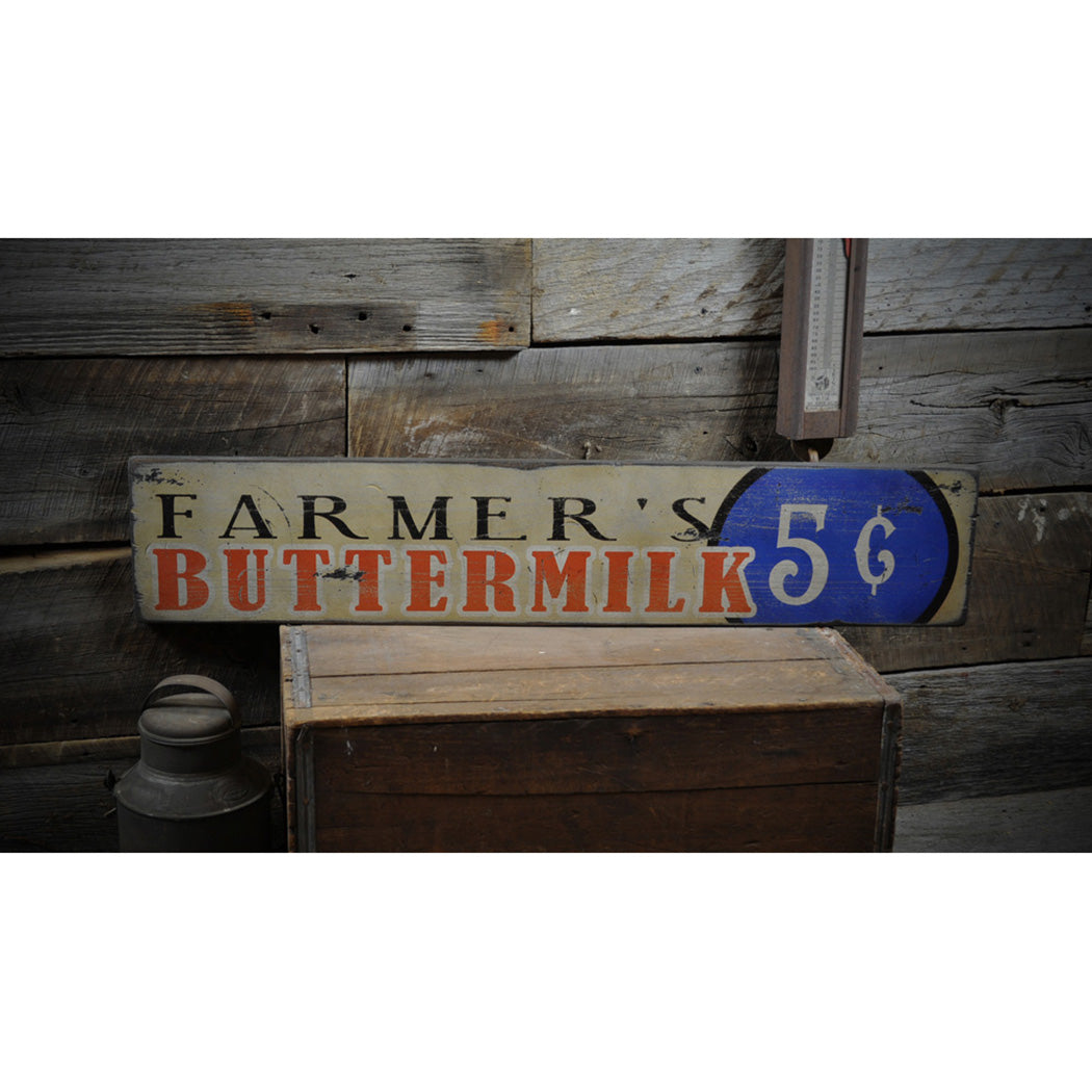 Farmer's Buttermilk Five Cents Rustic Wood Sign