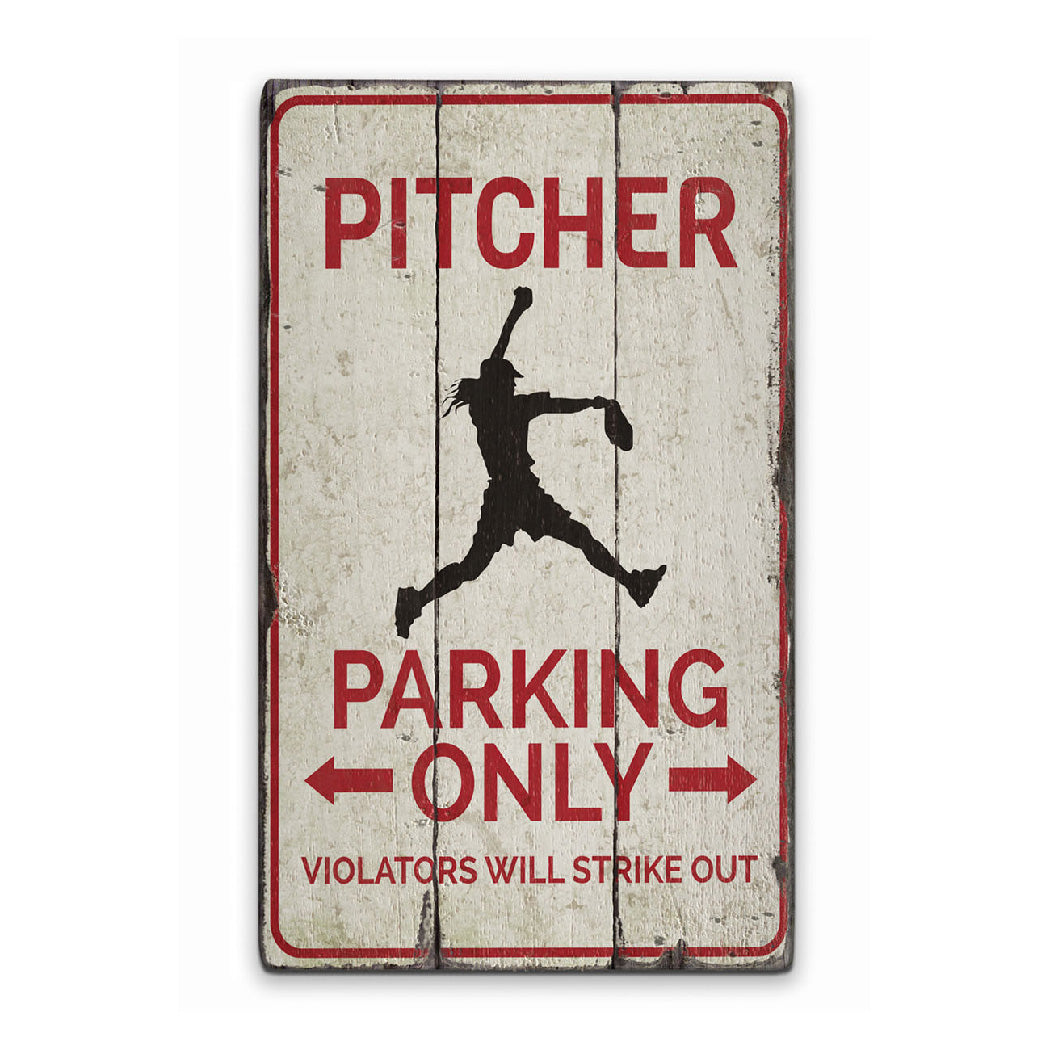 Pitcher Parking Rustic Wood Sign