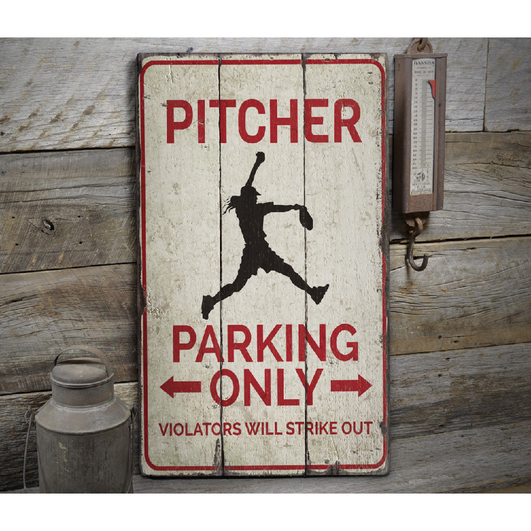 Pitcher Parking Rustic Wood Sign