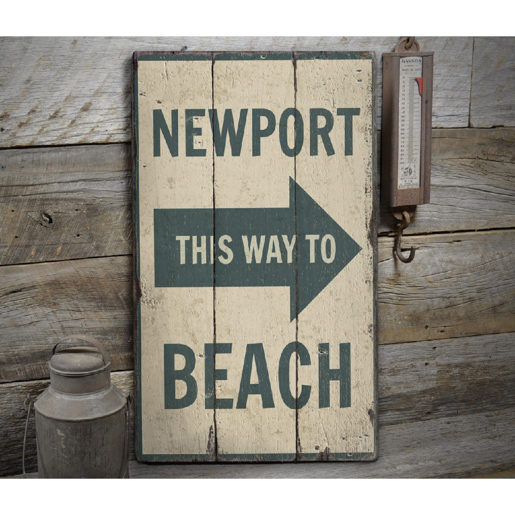 Newport Beach Arrow Rustic Wood Sign