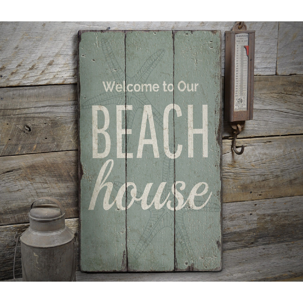 Beach House Welcome Rustic Wood Sign