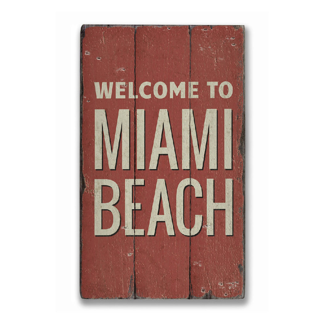 Miami Beach Rustic Wood Sign