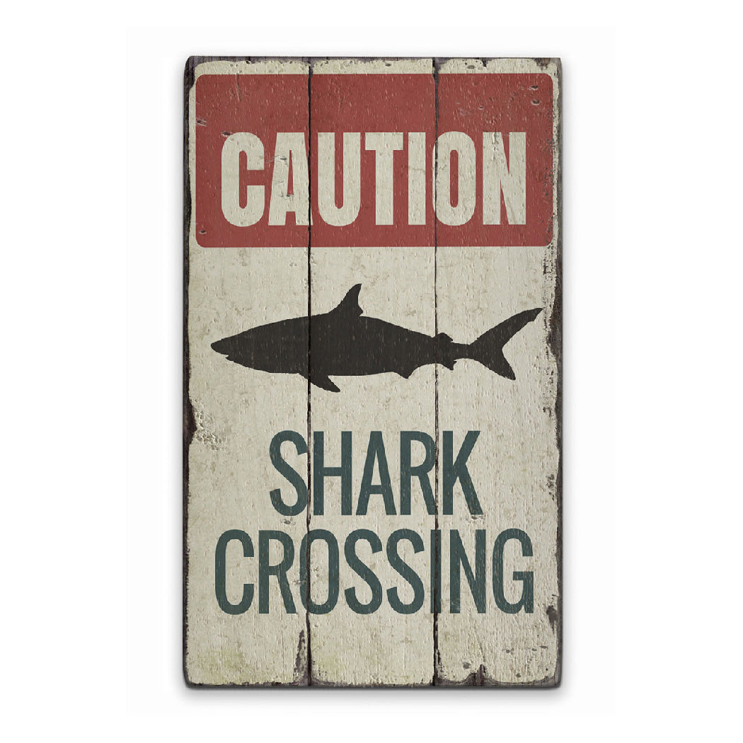 Shark Caution Rustic Wood Sign