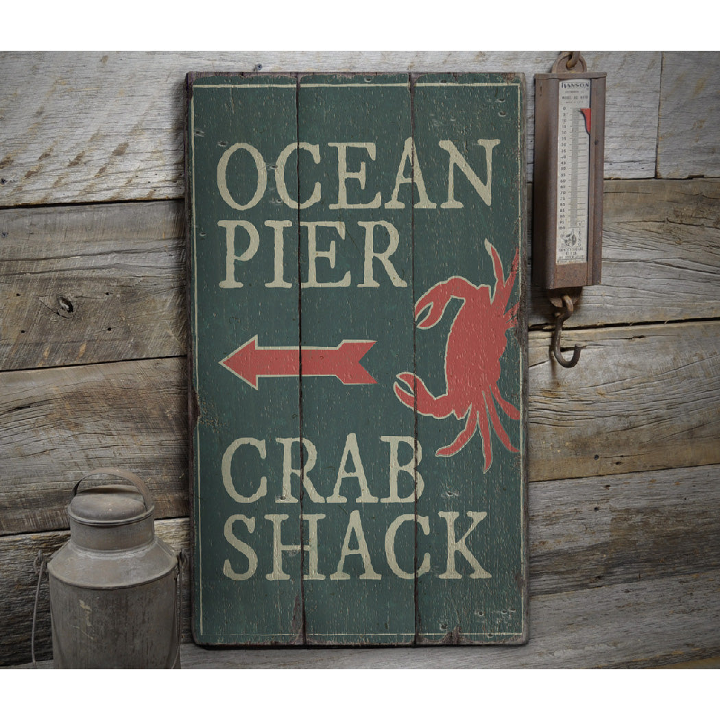 Ocean Pier Rustic Wood Sign