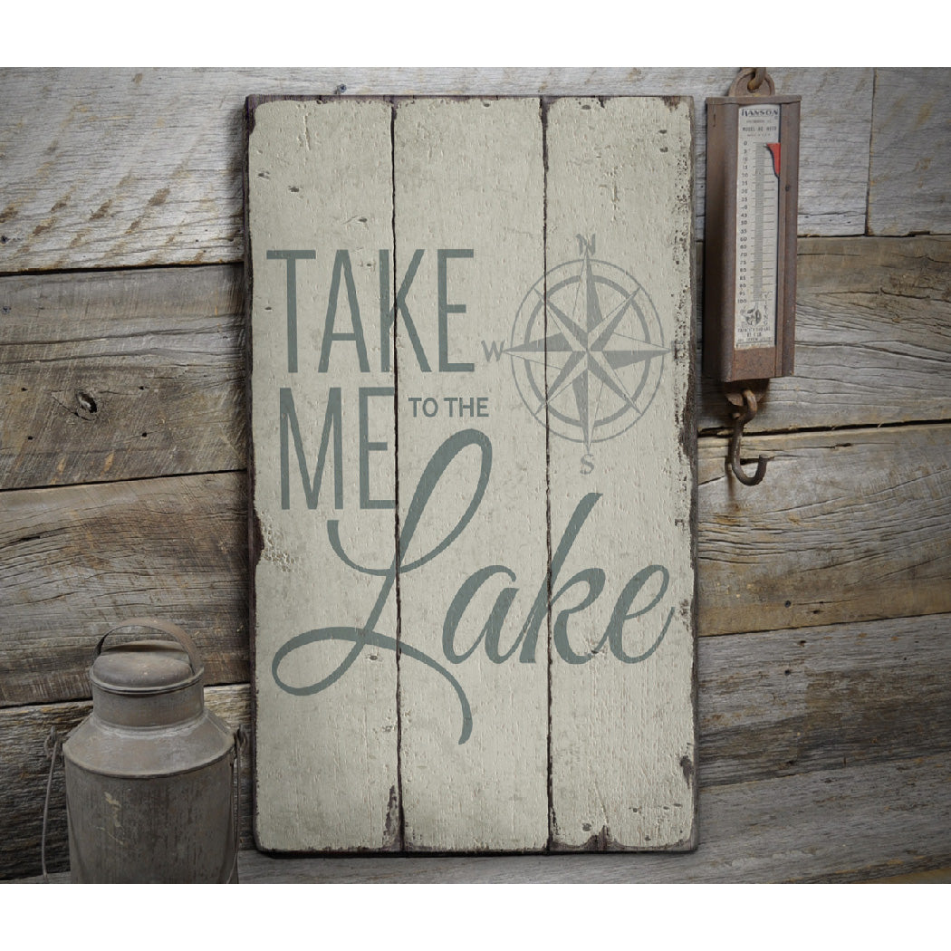 Lake Compass Rustic Wood Sign