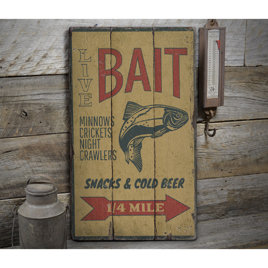 Fishing Bait Rustic Wood Sign