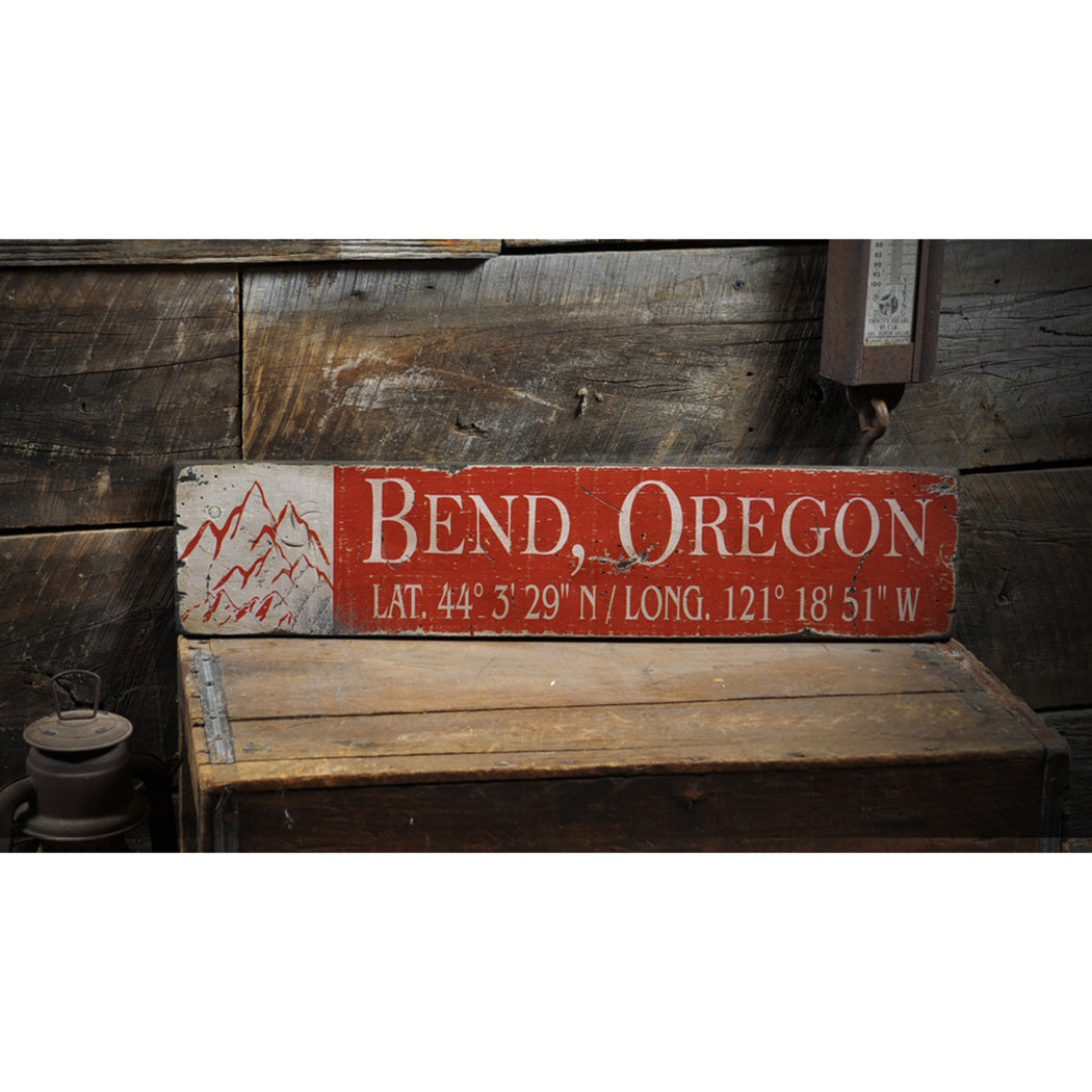 Mountain Latitude Longitude Rustic Wood Sign