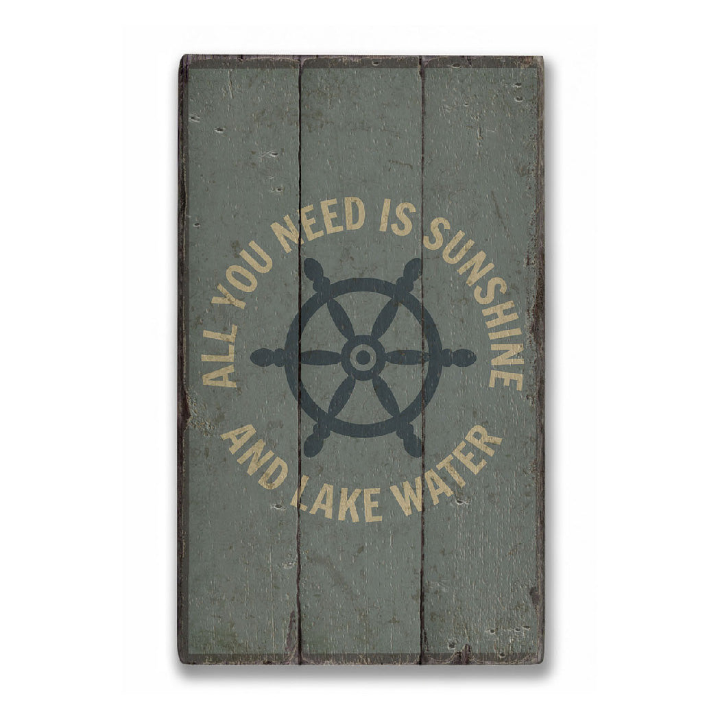 Lake Ship Wheel Rustic Wood Sign