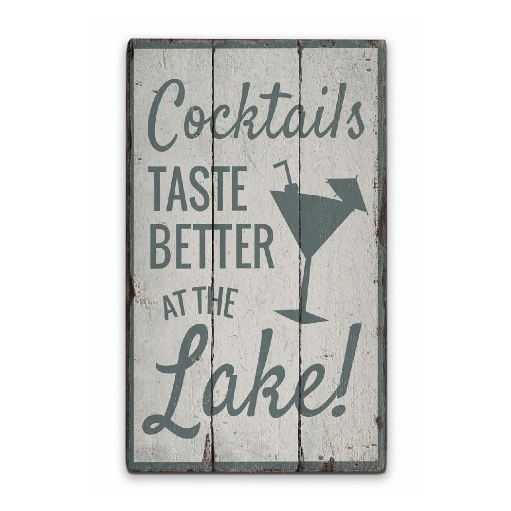 Cocktails at the Lake Rustic Wood Sign