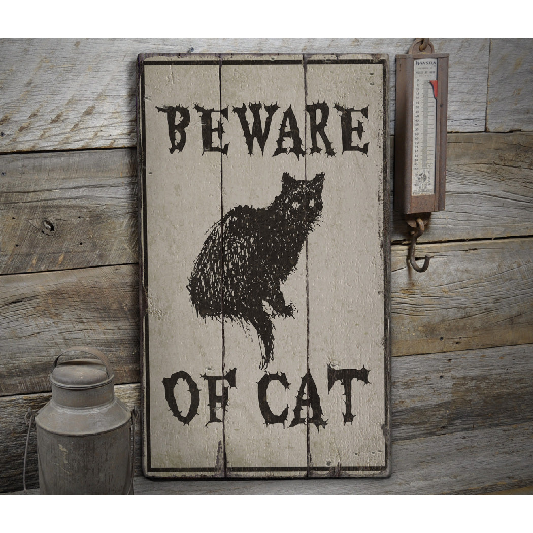 Beware of Cat Rustic Wood Sign